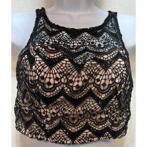 Sequin Hearts Women's Crop Lace Tank Top Summer Size 1 Black Back Zip Sleeveless